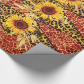 DRUCKGIRAFFE, LEOPARD FUR RIBBON UND SUFLOWEREN GESCHENKPAPIER (Ecke)