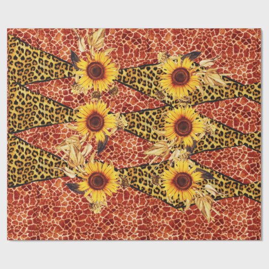 DRUCKGIRAFFE, LEOPARD FUR RIBBON UND SUFLOWEREN GESCHENKPAPIER (Flach)