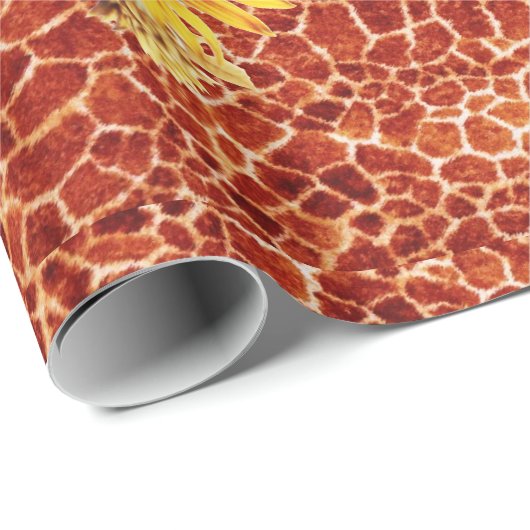 DRUCKGIRAFFE, LEOPARD FUR RIBBON UND SUFLOWEREN GESCHENKPAPIER (Rolleneckpunkt)
