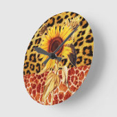 DRUCKGIRAFFE, LEOPARD FUR UND SONNENBLUME RUNDE WANDUHR (Winkel)
