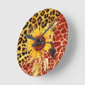 DRUCKGIRAFFE, LEOPARD FUR UND SONNENBLUME RUNDE WANDUHR (Winkel)