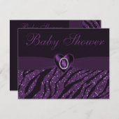 Druckjuwel-Herz u. Zebra-Glitzer-Baby-Dusche Einladung (Vorne/Hinten)
