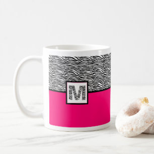 Druckmonogramm (schwarz/weiß) mit weißem Zebra Kaffeetasse