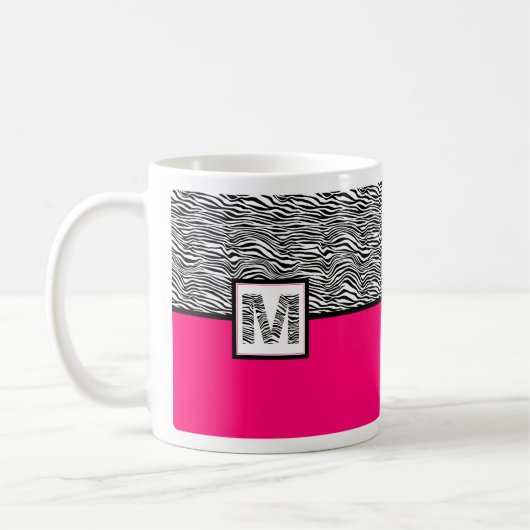Druckmonogramm (schwarz/weiß) mit weißem Zebra Kaffeetasse (Links)