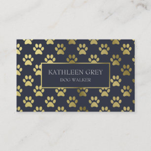Druckmuster aus Gold und Navy Paw Dog Walker Visitenkarte