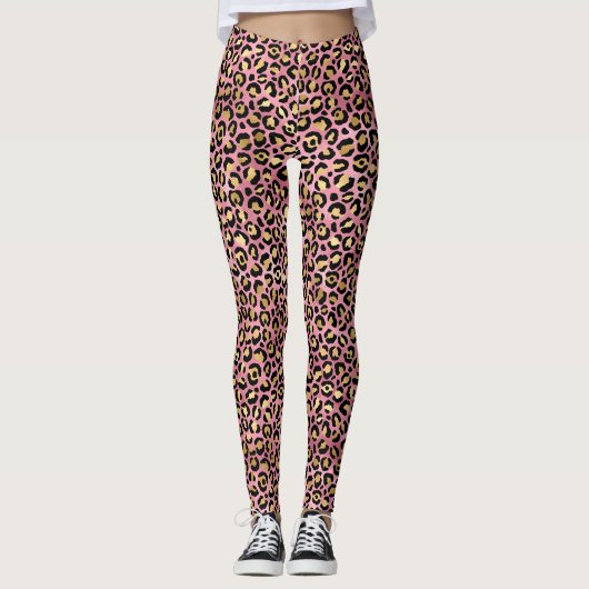 Druckmuster aus rosa und goldenem Leopard Leggings (Vorderseite)