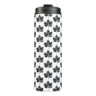 Druckmuster aus schwarzem und weißem Ahornblättern Thermosbecher