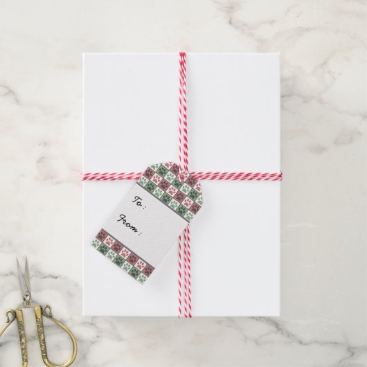 Druckmuster für rote und grüne, karierte Hunde Geschenkanhänger (Mit Garn)