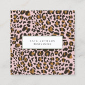 Druckmuster für Tierhautleopard, rosa QR-Code Quadratische Visitenkarte (Vorderseite)