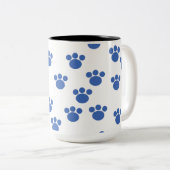 Druckmuster für Tierpaw. Blau und Weiß. Zweifarbige Tasse (VorderseiteRechts)