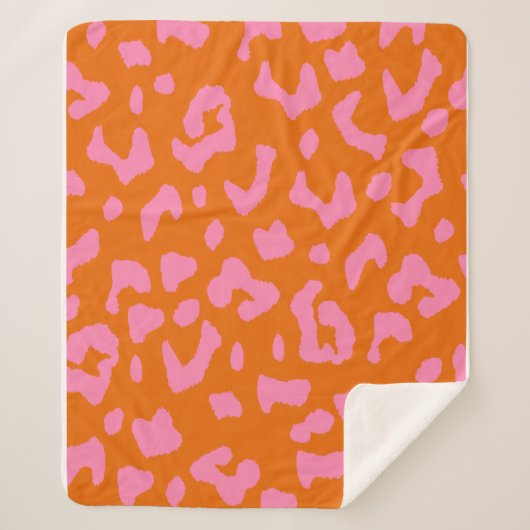 Druckmuster in Rosa und Orange Leopard Sherpadecke (Vorderseite)