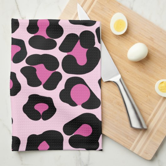Druckmuster in Rosa und Schwarz-Leopard Geschirrtuch (Viertel Falte)