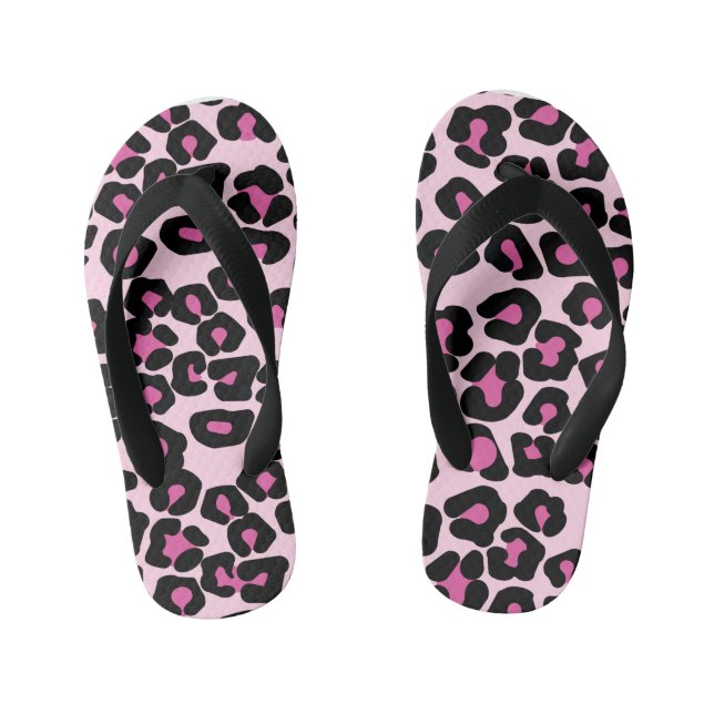 Druckmuster in Rosa und Schwarz-Leopard Kinderbadesandalen (Fußbett)