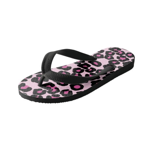 Druckmuster in Rosa und Schwarz-Leopard Kinderbadesandalen (Schrägansicht)