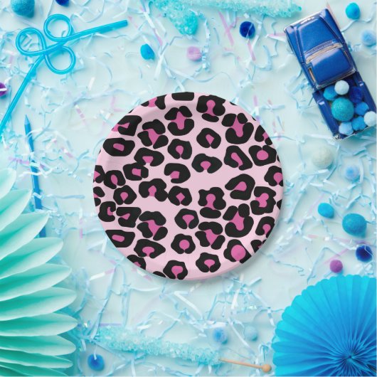 Druckmuster in Rosa und Schwarz-Leopard Pappteller (Party)