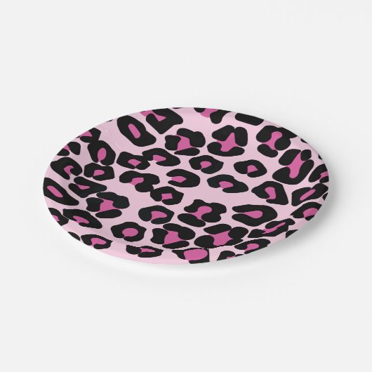 Druckmuster in Rosa und Schwarz-Leopard Pappteller (Schrägansicht)