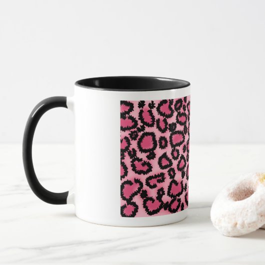 Druckmuster in Rosa und Schwarz Leopard. Tasse (Mit Donut)