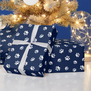Druckmuster mit weißem Pfosten auf blau Geschenkpapier