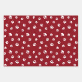 Druckmuster mit weißem Pfoten auf Rot Grün Blau Geschenkpapier Set (Vorderseite)