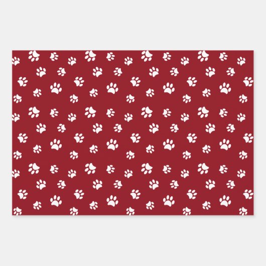 Druckmuster mit weißem Pfoten auf Rot Grün Blau Geschenkpapier Set (Vorderseite)