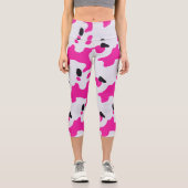Druckmuster Rosa und Schwarz Kuh Capri Leggings (Vorderseite)