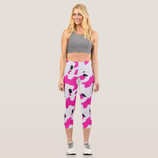 Druckmuster Rosa und Schwarz Kuh Capri Leggings (Vorderseite)