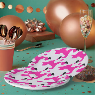 Druckmuster Rosa und Schwarz Kuh Pappteller