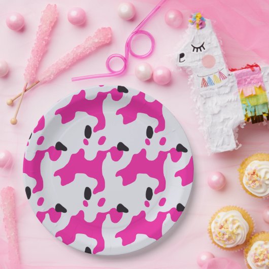 Druckmuster Rosa und Schwarz Kuh Pappteller (Party)