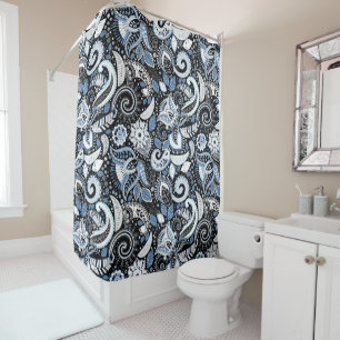 Druckmuster Weiß & Blau Paisley Duschvorhang