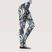Druckmuster Weiß & Blau Paisley Leggings (Rechts)