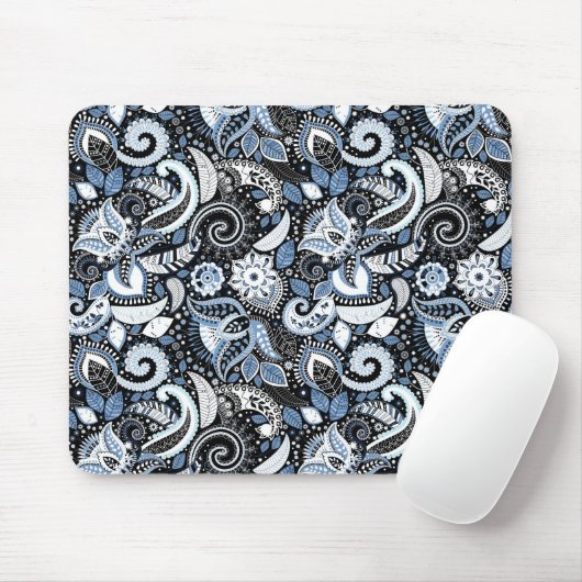 Druckmuster Weiß & Blau Paisley Mousepad (Mit Mouse)