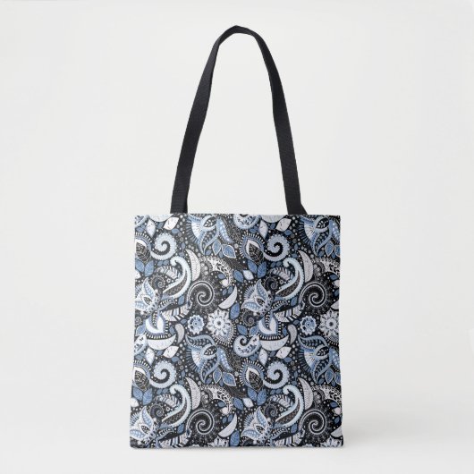 Druckmuster Weiß & Blau Paisley Tasche (Vorderseite)