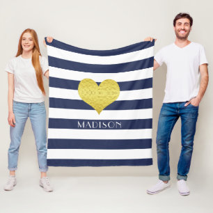 Druckname für blaues und weißes goldenes Herzmus Fleecedecke