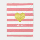 Druckname: Rosa und Weiß-goldenes Herzmuster Fleecedecke (Vorderseite)