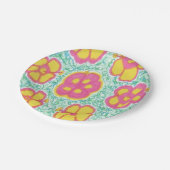 Druckpapier-Teller in Rosa und grünem Hibiskus Pappteller (Schrägansicht)