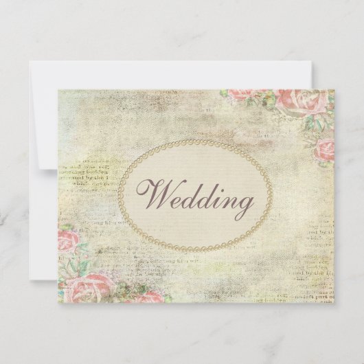Druckperlen u. Wedding Spitze-Shabby Chic-Rosen Einladung (Vorderseite)