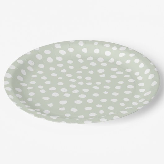 Druckpunkte von Tieren werden grün und weiß darges Pappteller (Schrägansicht)