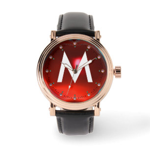 DRUCKROT RUBY GEMSTONE MONOGRAM ARMBANDUHR