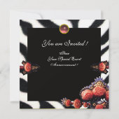 DRUCKROTE KORALE ROSE, SCHWARZ-WEISSE ZEBRA HAUT EINLADUNG (Rückseite)