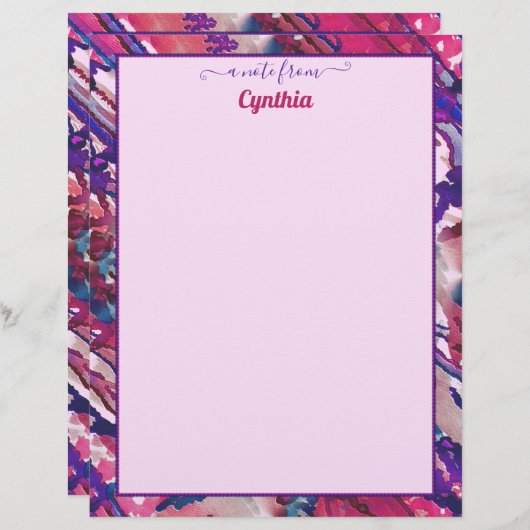 Druckskaliert Lila und rosa Abstrakte Wasserfarbe Briefbogen (Vorne/Hinten)