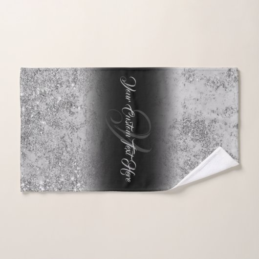 Druckstrahleffekt Bling Silver Glam schwarz Badhandtuch Set (Handtuch)