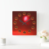DRUCKTE 3D-ROTE RUBY GEMSTONES QUADRATISCHE WANDUHR (Zuhause)