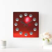 DRUCKTE 3D-ROTE RUBY UND WEISSE GEMSTONEN QUADRATISCHE WANDUHR (Zuhause)