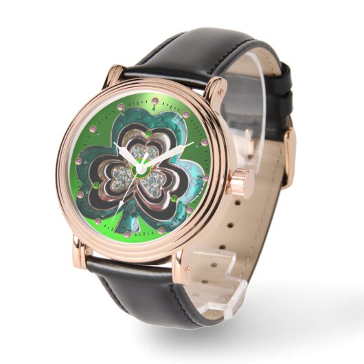 DRUCKTE EMERALD GRÜNES KLEEBLATT JEWEL MIT GEMS ARMBANDUHR (Winkel)