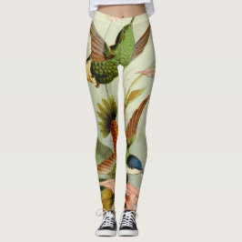 DRUCKTE Leggings VINTAGE KUNST GLÜCKLICHER VÖGEL
