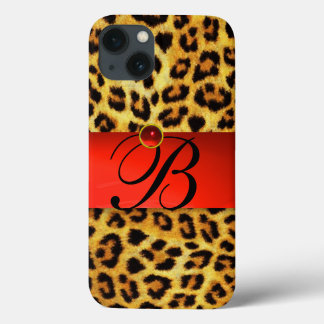 DRUCKTE LEOPARFUR RED RUBY GEMSTONE MONOGRAM, Case-Mate iPhone HÜLLE