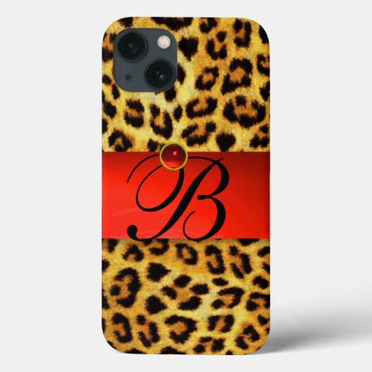 DRUCKTE LEOPARFUR RED RUBY GEMSTONE MONOGRAM, Case-Mate iPhone HÜLLE (Rückseite)