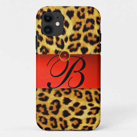 DRUCKTE LEOPARFUR RED RUBY GEMSTONE MONOGRAM, Case-Mate iPhone HÜLLE (Rückseite)
