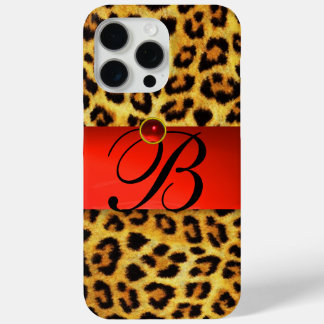 DRUCKTE LEOPARFUR RED RUBY GEMSTONE MONOGRAM, iPhone 15 PRO MAX HÜLLE