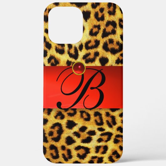 DRUCKTE LEOPARFUR RED RUBY GEMSTONE MONOGRAM, Case-Mate iPhone HÜLLE (Rückseite)
